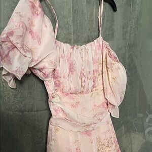 Pink Floral Puff-Sleeve Women's Dress
